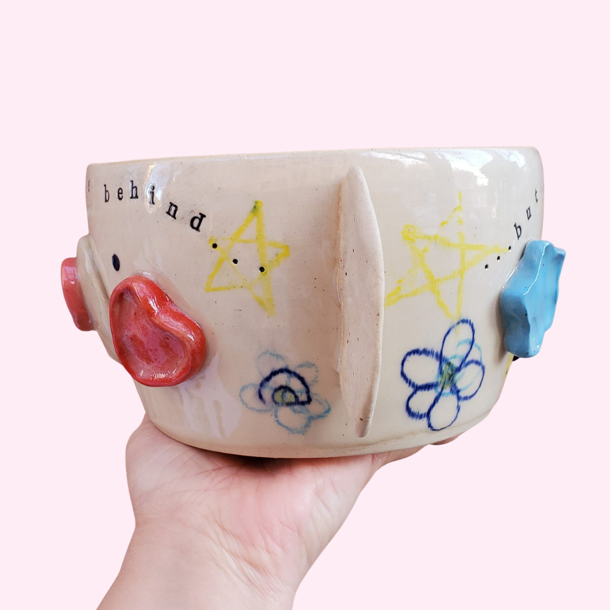 RECOVERED Helene Pottery: "I'm a Little Behind" Large Secret Message Puppy Bear Bowl