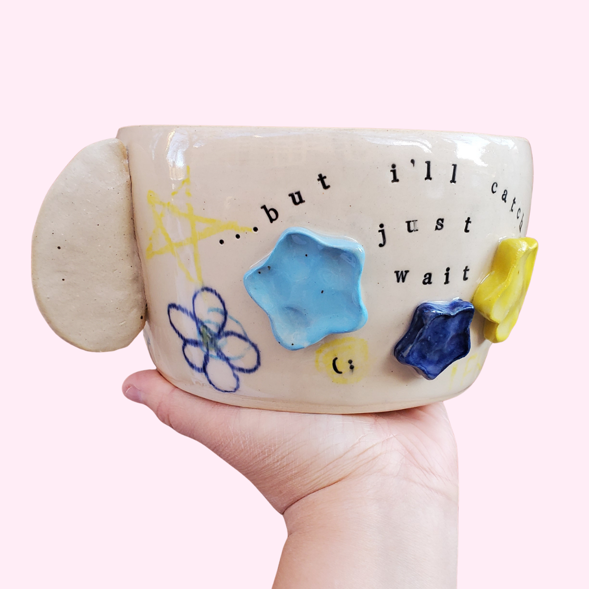 RECOVERED Helene Pottery: "I'm a Little Behind" Large Secret Message Puppy Bear Bowl