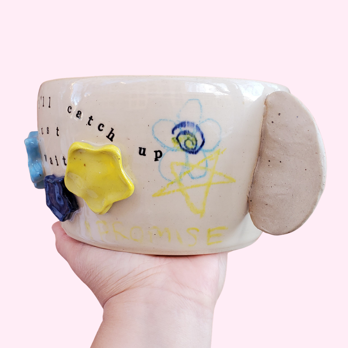RECOVERED Helene Pottery: "I'm a Little Behind" Large Secret Message Puppy Bear Bowl