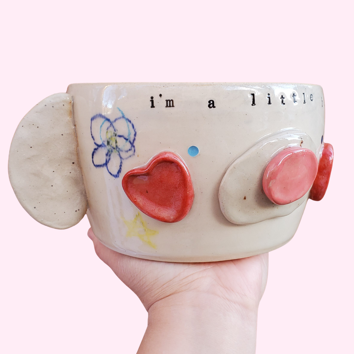 RECOVERED Helene Pottery: "I'm a Little Behind" Large Secret Message Puppy Bear Bowl